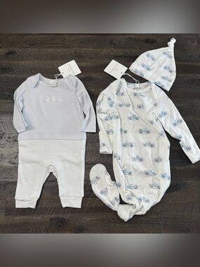 NWT Starting Out Baby Boy Bundle | 3M Bunny Romper & 0-6M Truck Gown and Hat Set